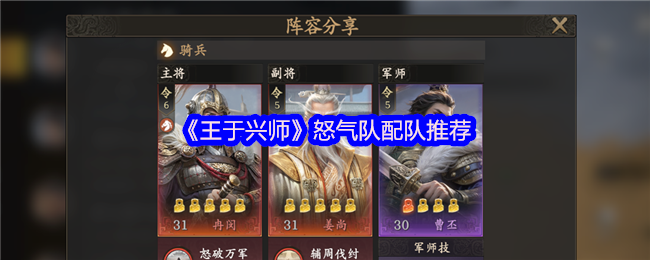 《王于兴师》怒气队最佳搭配指南
